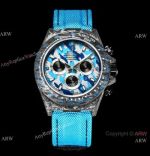 TW Factory Rolex DIW NTPT Carbon Daytona Watch 7750 Chronograph Blue Fabric Leather Band
